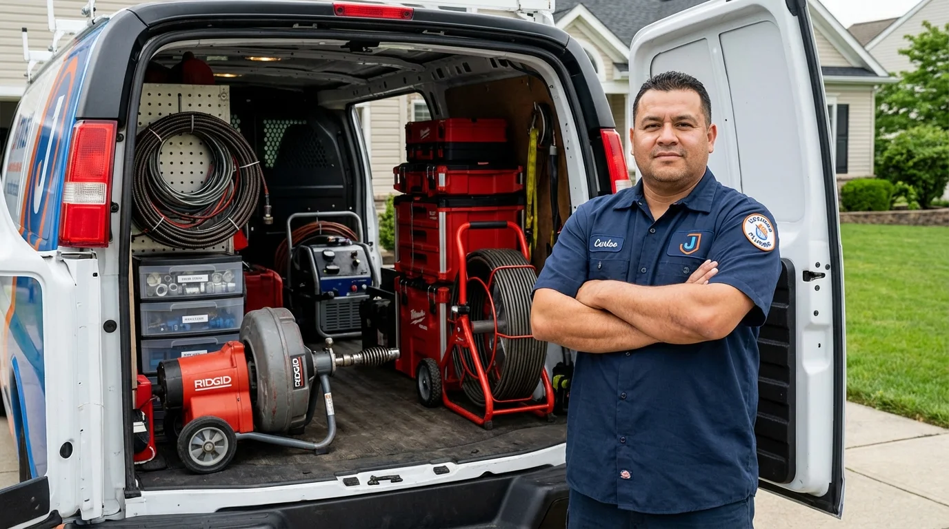 Professional drain cleaning equipment and Johns Plumbing LLC plumber in Galion