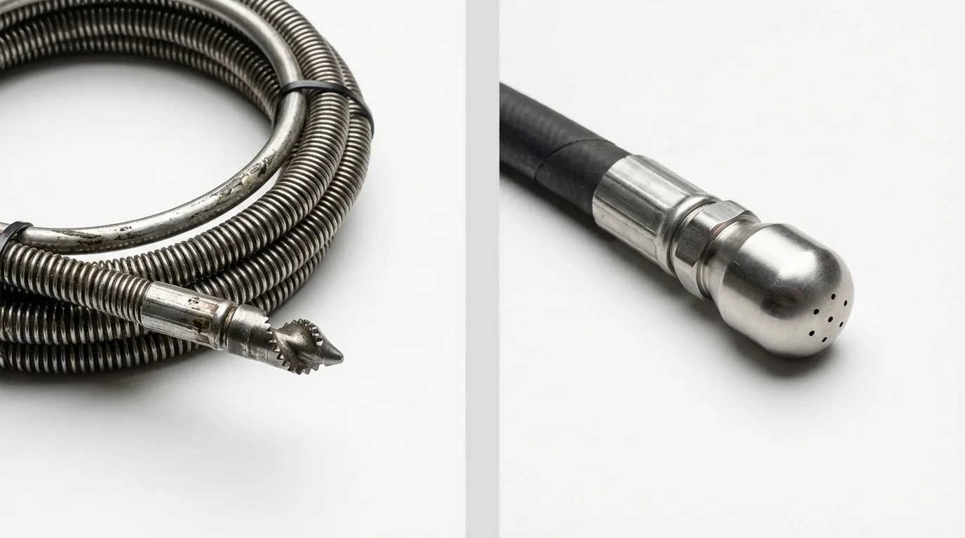 Drain snake cable and hydro jetting nozzle used for drain cleaning in Galion, OH