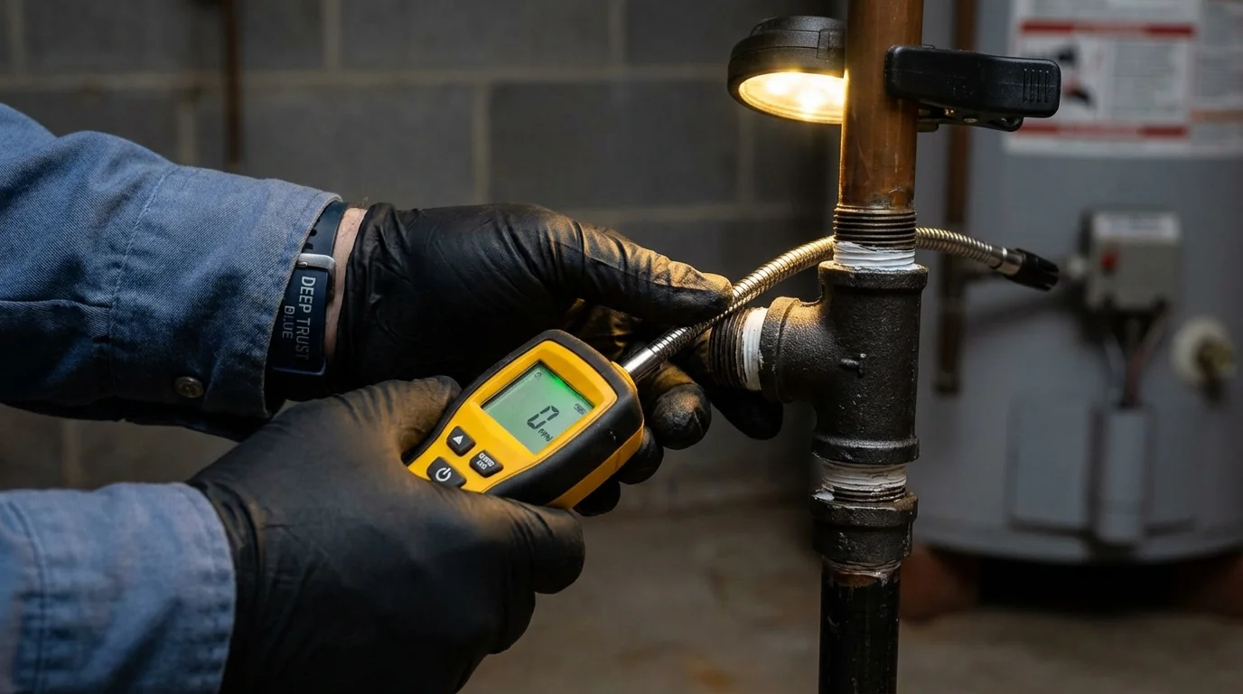 Gas leak detection with electronic sniffer by Johns Plumbing LLC in Galion