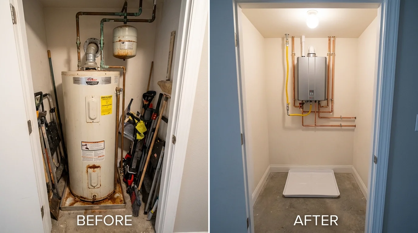 Tank water heater versus wall-mounted tankless unit comparison for Galion, OH homeowners